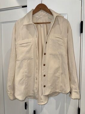 Blu Pepper Cream Corduroy Button-Front Shacket